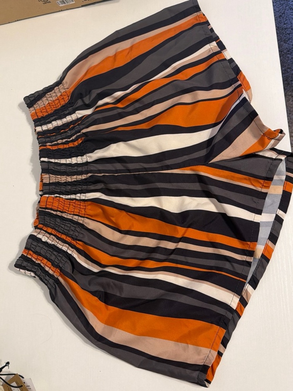 SHEIN Striped Elastic-Waist Women’s Shorts - Orange/Black